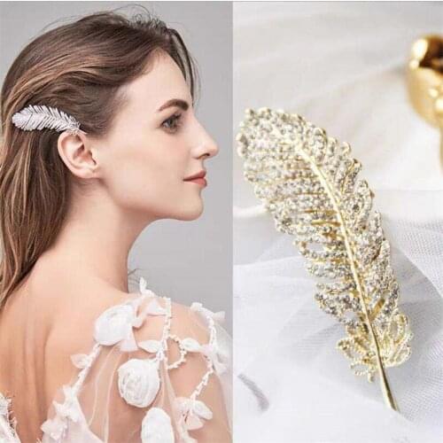 Women Crystal Leaf Feather Elegant Barrettes Hair Clip Hairgrips Hair Pin Hair Accessories Rhinestone Hairpin for Girls