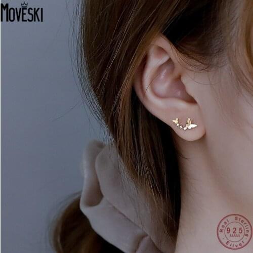 MOVESKI 925 Sterling Silver Small Butterfly Earrings Women Simple Korean Fashion Trend Jewelry