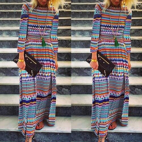 2021 Autumn New Womens Round Neck Fashion Long-sleeved Printed Striped Autumn Dress Dresses Women