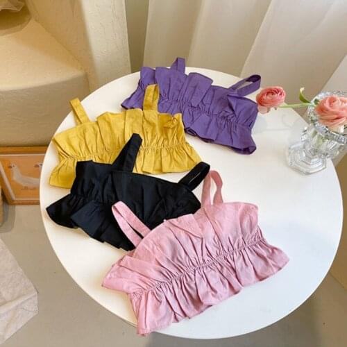 2021 New Girls Summer Camisole for Girls Baby Summer Sleeveless Lace Casual Vests Tees Kids Girls Cute Suspender T Shirt 2-8Y