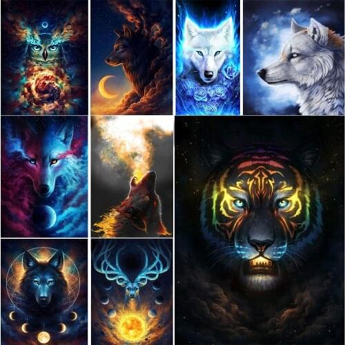 5D DIY Diamond Painting Fantasy Animal Wolf Tiger Owl Round Embroidery Cross Stitch Diamond Bird Mosaic Mural Decoration