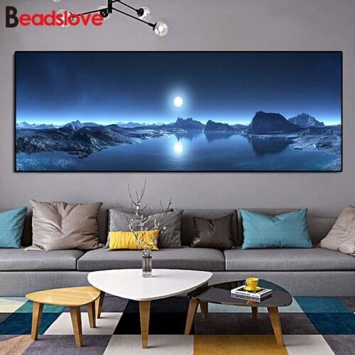 Round Drill 5D DIY Diamond Painting Modern minimalist living room moon mountain scenery 3d Diamond Embroidery Cross Stitch