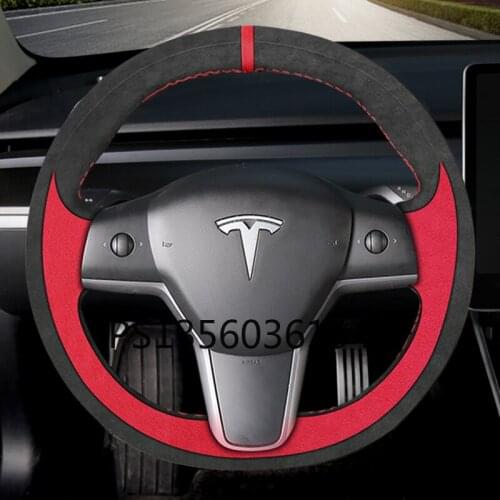 Suitable for Tesla Model 3 Model X Model S Model Y hand-stitched steering wheel cover suede cover modification