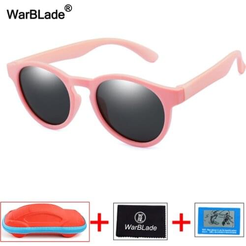 WarBlade Round Cute Kids Polarized Sunglasses Boys Girl Children Sun Glasses Silicone Safety Baby Shades Eyewear UV400 With Case