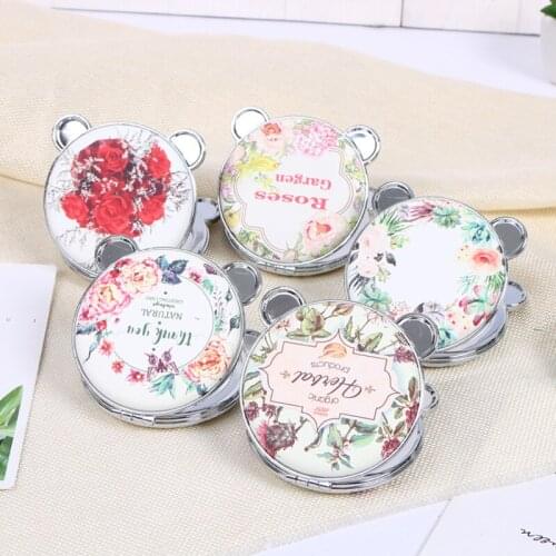 CASHOU32 Pocket Flower Mirror Makeup Compact Portable Mini Retro Makeup Mirror Panda Female Gifts Double-Sided Folding Cosmetic