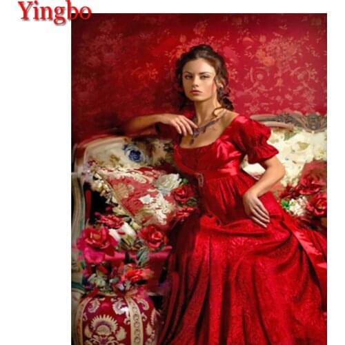 5D DIY Diamond Painting Red Dress Lady Full Drill Square Diamond Embroidery Mosaic Girl Portrait Picture Rhinestones Craft Kit