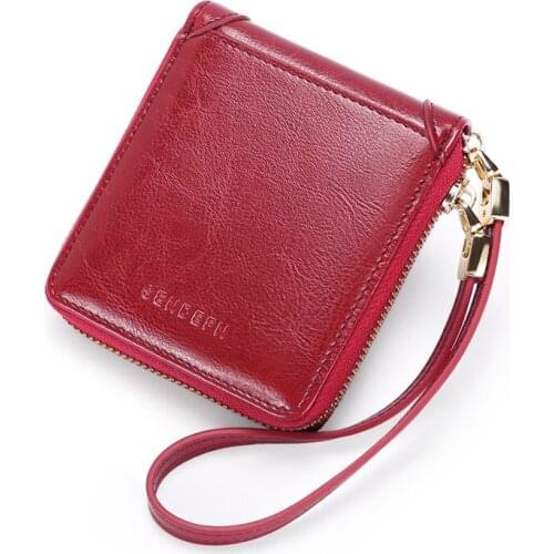 Genuine leather women small wrist wallet zipper card holder