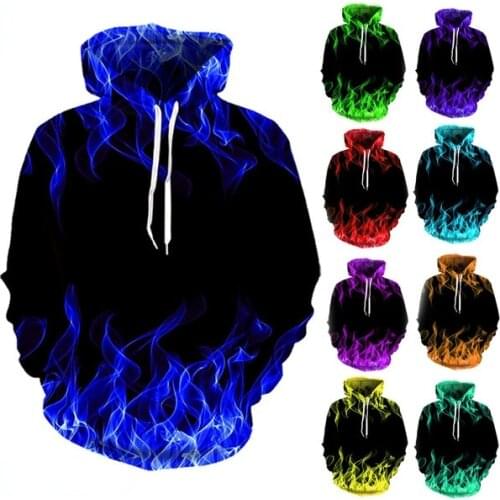 Colorful Flame Hoodie Men Women 3D Digital Fire Printed Hooded Pullover 2021 Autumn Casual Funny Unisex Sweatshirts Streetwear