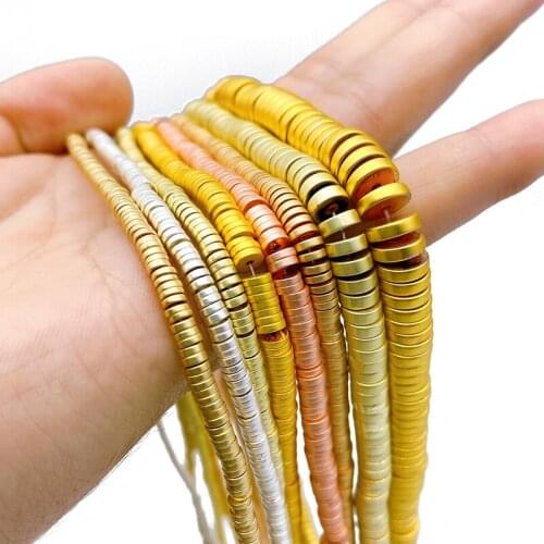 Matte 5 colors Rose Gold Silvers Hematite Natural Stone Spacers Loose BeadsFlat Round COINS For Jewelry Making DIY 3/4/6/8mm 15"