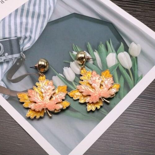 Sweet Cute Maple Leaf Orange Enamel Stud Earring