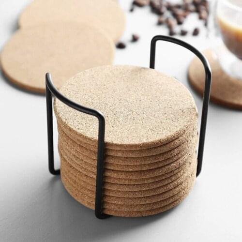 Natural Cork Coasters With Round 16pc Set With Metal Holder Storage Caddy Thick Absorbent Eco-Friendly Heat-Resista