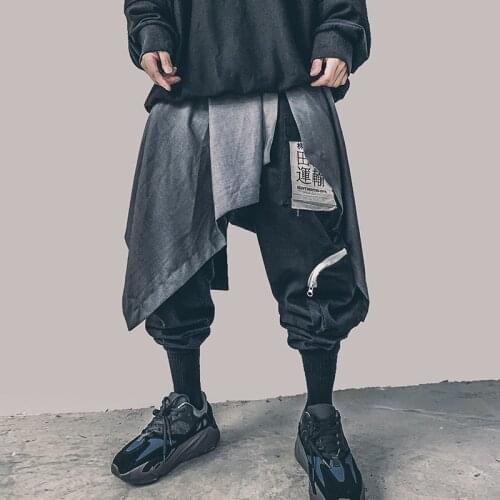 Irregular Hip Hop Men Waistband Skirt Harajuku Adjustable Streetwear Black Pleated Apron Gothic hemlines