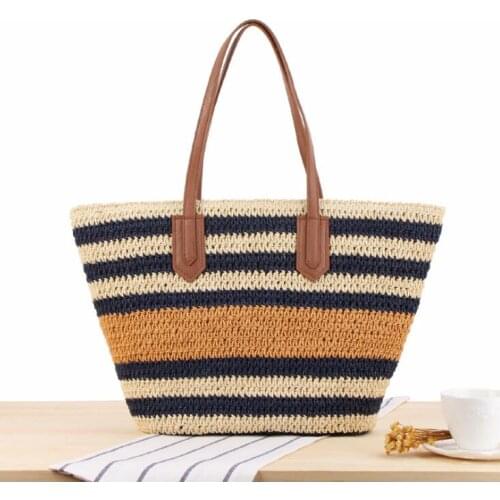2020 New Fashion Summer Beach Tote Bag Women Straw Shoulder Bag Classic Brand Design Handbags Ladies Casual Travel Bags ZCY07-C