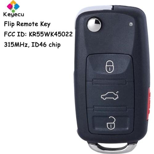 KEYECU Flip Remote Control Car Key With 3+1 4 Buttons 315MHz ID46 Chip - FOB for Volkswagen Touareg 2002 03 04 05 06 07 08 09 10