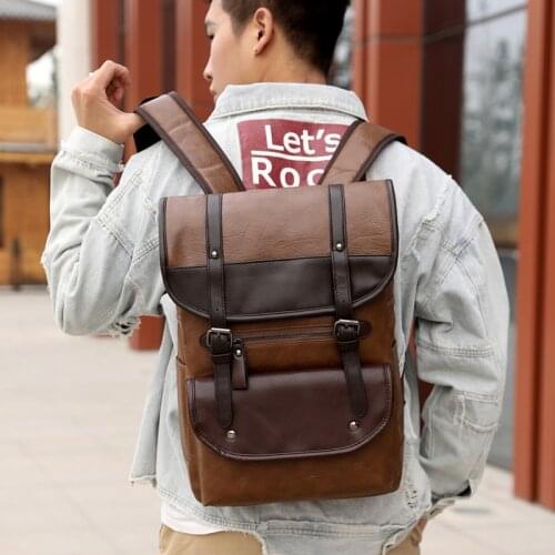 Fashion Men Backpack Waterproof Patchwork PU Leather Travel Bag Man Big Capacity Mochila Male Laptop Bag Teenager Backpacks NEW