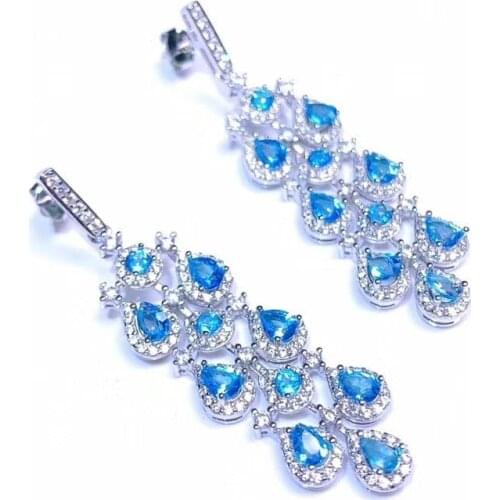 Elegant 925 Silver Topaz Drop Earrings for Wedding 3 Mm * 4 Mm VVS Light Blue Topaz Earrings Sterling Silver Topaz Earrings