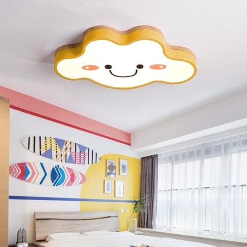 Nordic Macaron Cloud Smile Ceiling Lamp With Wood Personality Childrens Room Study Restaurant Ceiling Lamp Playground Lamp