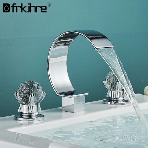 Basin Faucet Waterfall Chrome Bathroom Faucet Crystal Dual Handle Basin Mixer Tap Deck Mount Cold And Hot Water Torneira Crane