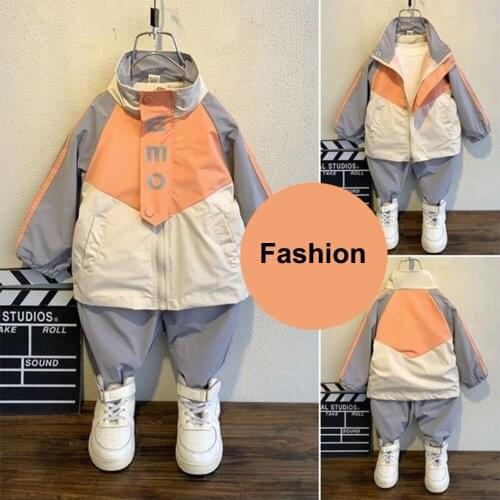 2021New Unisex Spring Autumn Long-Sleeved Orange Green Kids Two Piece Sports and Leisure Suit & Boy Girl Clothing Sets Tracksuit