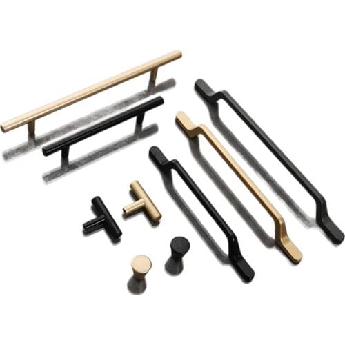 Light Luxury European Simple Black Kitchen Cabinet Door Handles Matte Gold Aluminum Alloy Drawer Pulls Furniture Handle Hardware