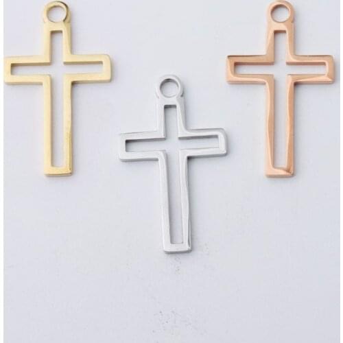 30pc 30*18mm Rose Gold Color Mirror Polish Hollow Bless Cross Charm Pendant for DIY Necklace Handmade Jewelry Making Wholesale