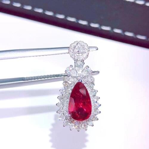 Z715 Ruby Pendant 18K Gold Jewel 100% Natural Red Ruby 2.02ct Gemstones Pendants for Women Necklace
