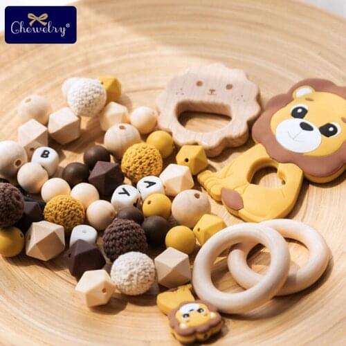 1Set Silicone Beads Teether Baby Teething Rodent Wooden Rings DIY Nursing Necklace Bracelet Pacifier Chain For Childrens Goods