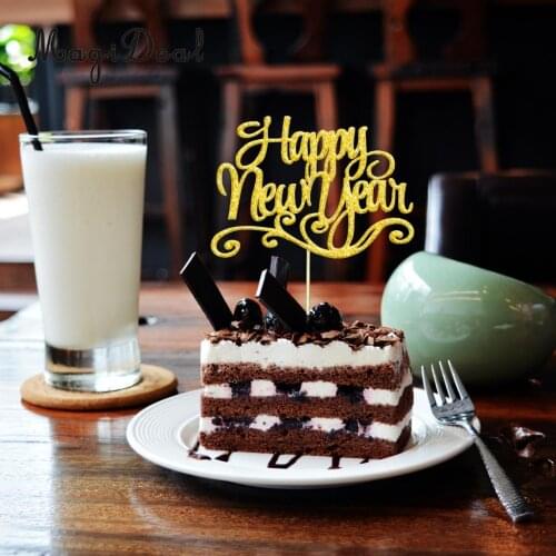 20 Pieces New Years Eve Letters Cake Topper Shiny Happy New Year Celebration Gold Silver Pick Home Party Bakery Accessories