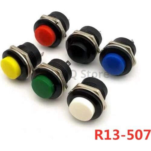 6 pcs R13-507 Momentary SPST NO Red Black White Yellow Green Blue Round Cap Push Button Switch AC 6A/125V 3A/250V 6color