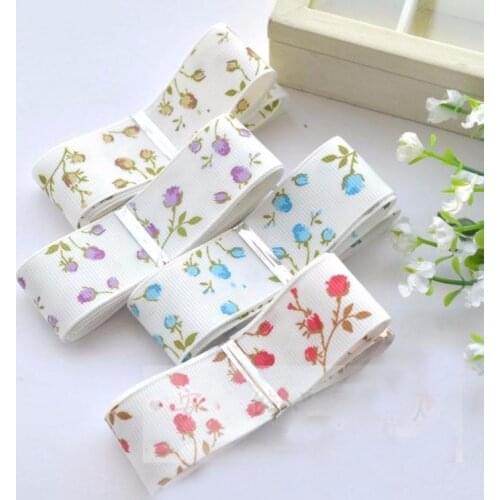 Grosgrain 4 Colors Rose Flower Printed Ribbon Set Webbing Satin Cartoon Hairbow Ribbon