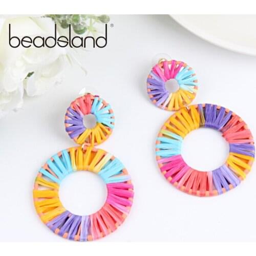 Beadsland Drop Earrings Colorful Rope Ｗinding Round Shape Fashion Ethnic Woman Girl Party Festival Hot Sell Gift 40355