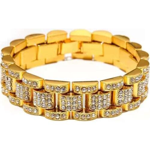 Bracelet for Men Women Full Iced Out Jewelry Hip Hop Bling Rhinestone Fashion Luxury Big Gold Chain Mens Bangle Charm Bracelets