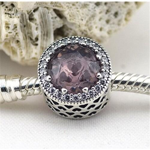 Pink Crystal Charm 925 Sterling Silver Clear Cz Radiant Hearts Beads for Jewelry Making Fit Charms Bracelets Necklace DIY 02251