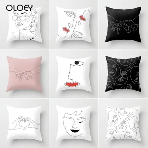Black and White Polyester Printing Household Cushion Cover Square Portrait Cushion Cover Home Hotel Decoration Cushion Cover