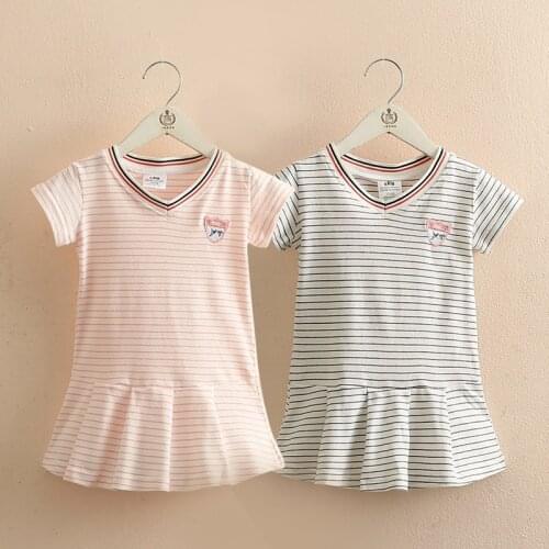Baby Striped Dress 2020 Summer New Girls' Clothing Childrens Casual V-neck Dress