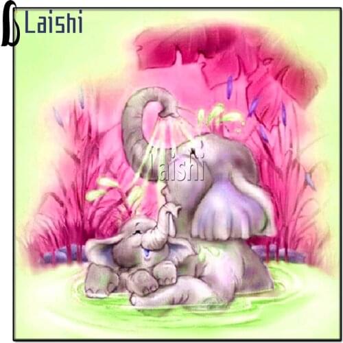 DIY Diamond Painting Full round Diamond Embroidery Mosaic Elephant splashing in water Rhinestones Kits 5D child Handmade Gift