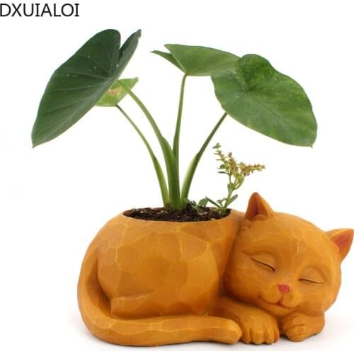 DXUIALOI simple creative lazy cat flower pot resin crafts desktop potted succulent flower pot animal decoration home decoration