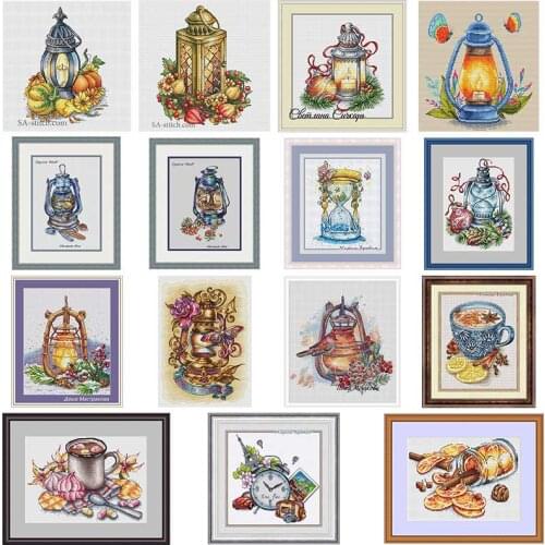 Lantern Flower Tea series pattern Cross Stich Embroidery set Electronic drawing Cross Stich Needlework