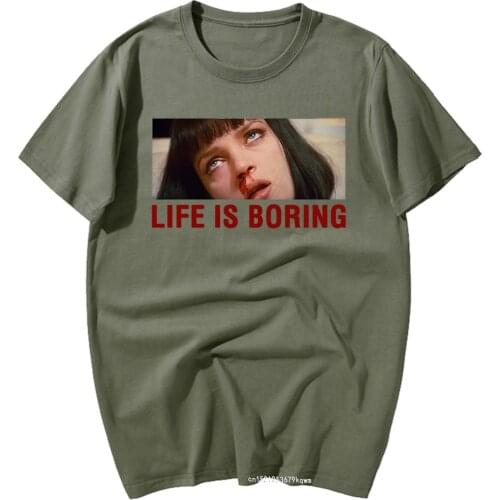 Pulp Fiction Sex Tshirts Life Is Boring letter T-Shirt for Men Hip Hop Casual Movie Tops Sweatshirt Harajuku Clothes