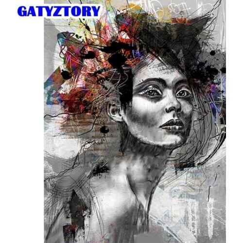 GATYZTORY DIY Painting By Numbers Kits 60x75cm Frame Black And White Girl Picture By Number Modern Home Wall Artcraft Diy Gift