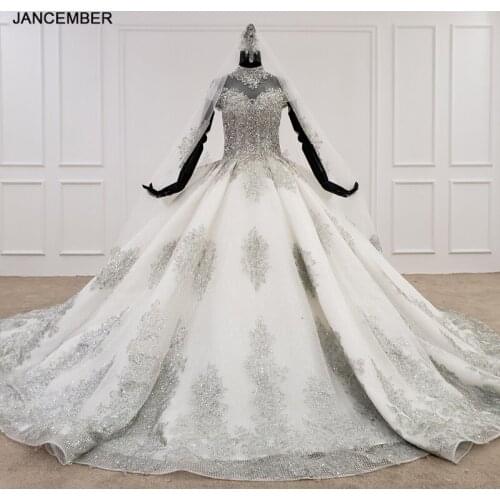 HTL1182 2020 african wedding gowns high neck short sleeves lace applique sequin pattern tulle wedding dress new vestido de novia