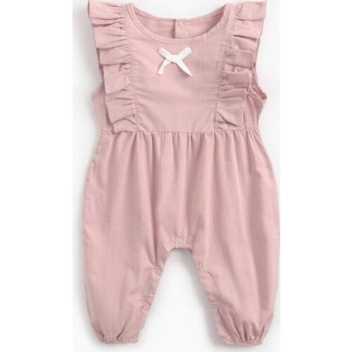 Cute Newborn Baby Girls Solid Romper Bowknot Clothes One Pieces Jumpsuit Outfit Infant Toddler Girl Sleeveless Brief Rompers