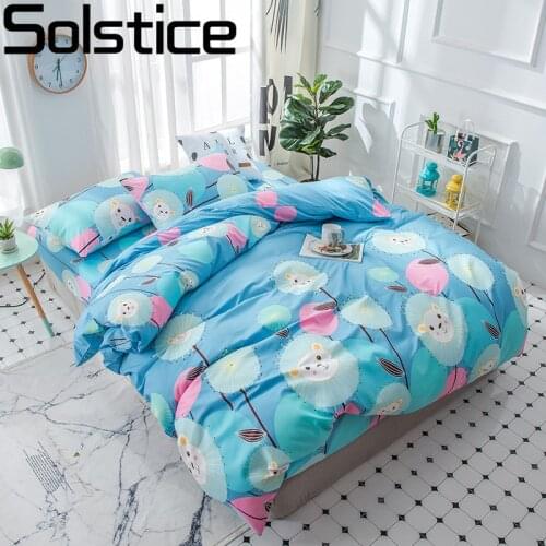 Solstice Home Textile Blue Duvet Cover Pillowcase Bed Sheet Boy Kid Bedding Set King Full Twin Girl Teen Linen 3-4Pcs Bedclothes