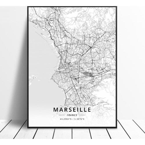 Nice Saint-Etienne Caen Aix-En-Provence Marseille Calais France Canvas Art Map Poster home decor