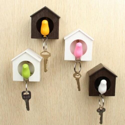 Creative Bird Nest Sparrow House Key Chain Ring Wall Hook Holders Keys Hanger Bird Whistle Storage Holders Racks Keys Organizer