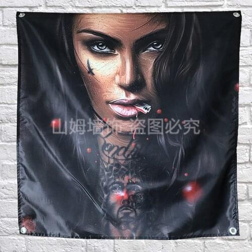 Retro INS Creative Tattoos Poster Banners Bar Club Tattoo Studio Decor Hanging Painting Waterproof Cloth Polyester Fabric Flags