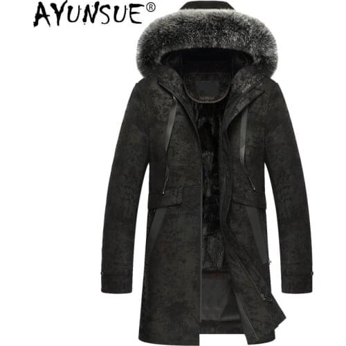 AYUSNUE Genuine Leather Jacket Men Winter Real Mink Fur Liner Fox Fur Collar Sheepskin Coat Mens Mink Jackets -6-7-7-8- KJ3104