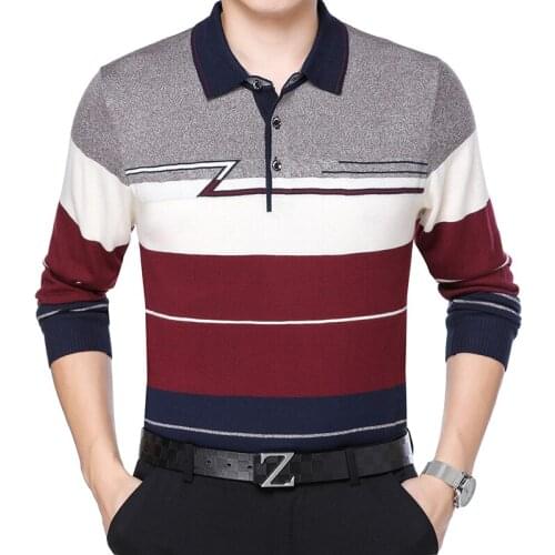 New autumn male hit color striped knit shirt turn-down collar mens patchwork colors sweater jumper free shipping