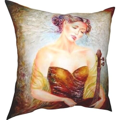 Musical instrument girl decorative pillow case simple style 3D printing pillow case 45cm linen pillow case girlfriend gift