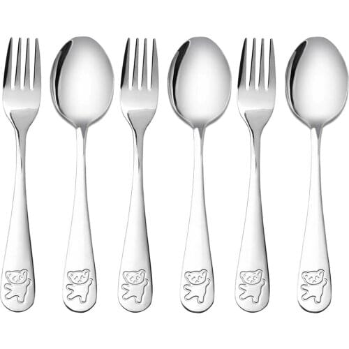 Stainless Steel Child Safety Cutlery Bear Children Spoon and Fork Set Toddler Utensils Metal Cutlery Set